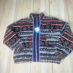 DSG Cozy Fleece Full Zip Jacket Funky Fair Isle Pattern Girls Size M (10-12) New
